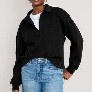 Old Navy Plus Size Black Collared V-Neck Cotton Blend Sweatshirt Sz 4X